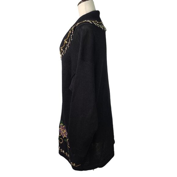 Victoria Jones Black Red Gold Bling Beads Baubles Vintage Tunic Sweater Dress M - Picture 2 of 5
